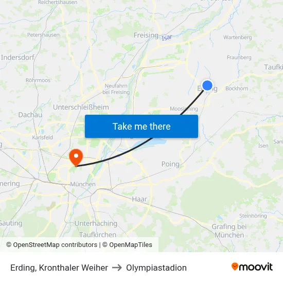 Erding, Kronthaler Weiher to Olympiastadion map