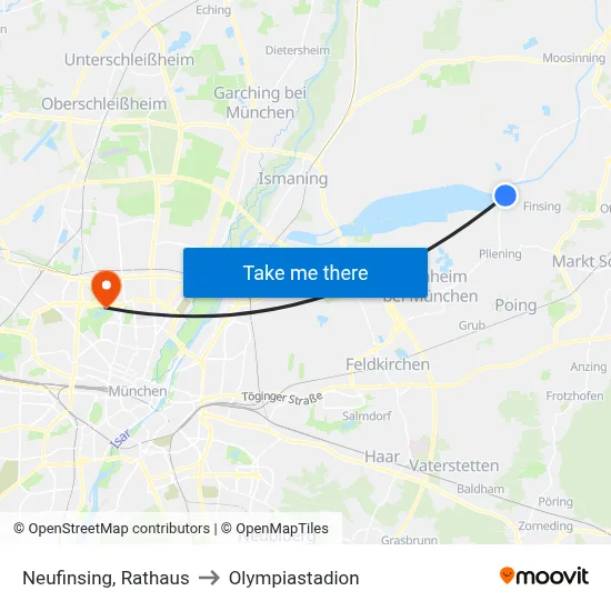 Neufinsing, Rathaus to Olympiastadion map