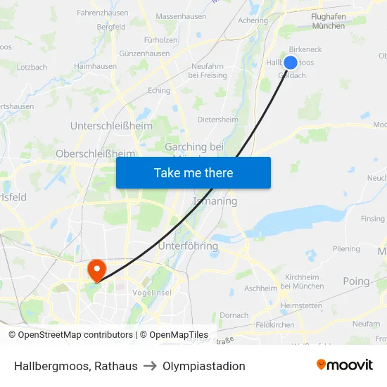 Hallbergmoos, Rathaus to Olympiastadion map