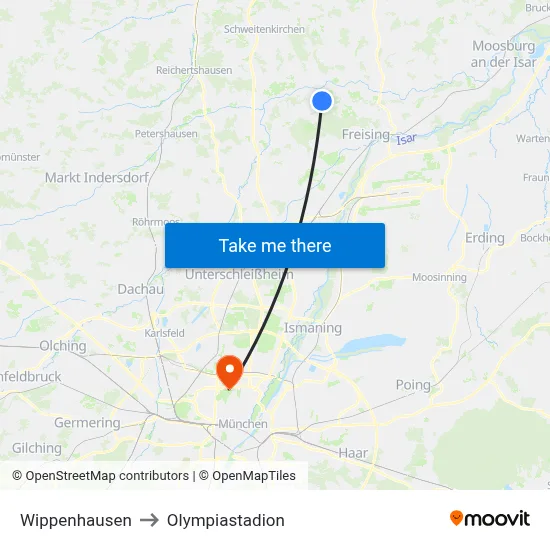 Wippenhausen to Olympiastadion map