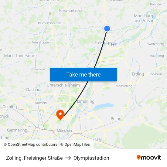 Zolling, Freisinger Straße to Olympiastadion map