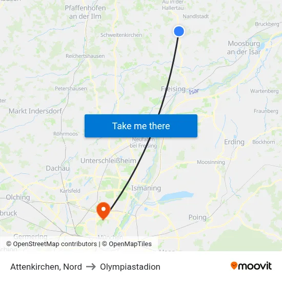 Attenkirchen, Nord to Olympiastadion map