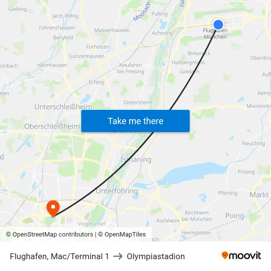 Flughafen, Mac/Terminal 1 to Olympiastadion map