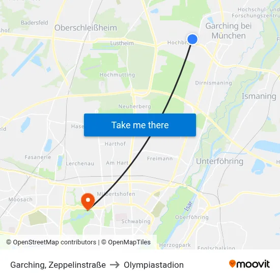 Garching, Zeppelinstraße to Olympiastadion map