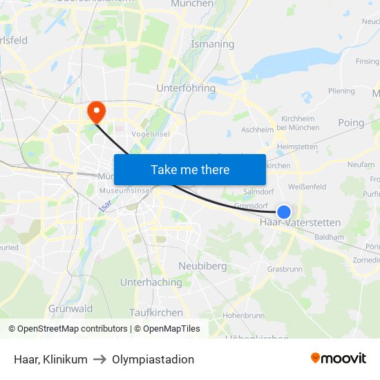 Haar, Klinikum to Olympiastadion map