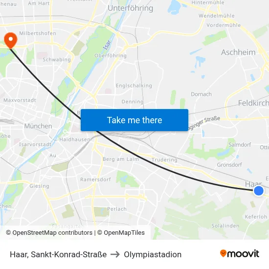 Haar, Sankt-Konrad-Straße to Olympiastadion map