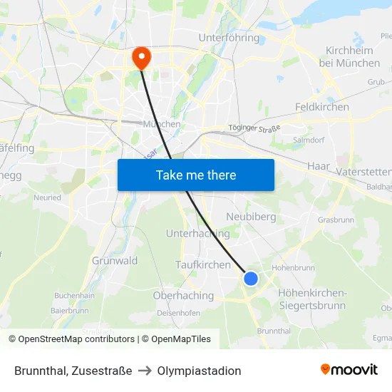 Brunnthal, Zusestraße to Olympiastadion map