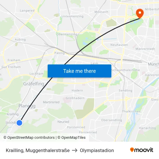 Krailling, Muggenthalerstraße to Olympiastadion map