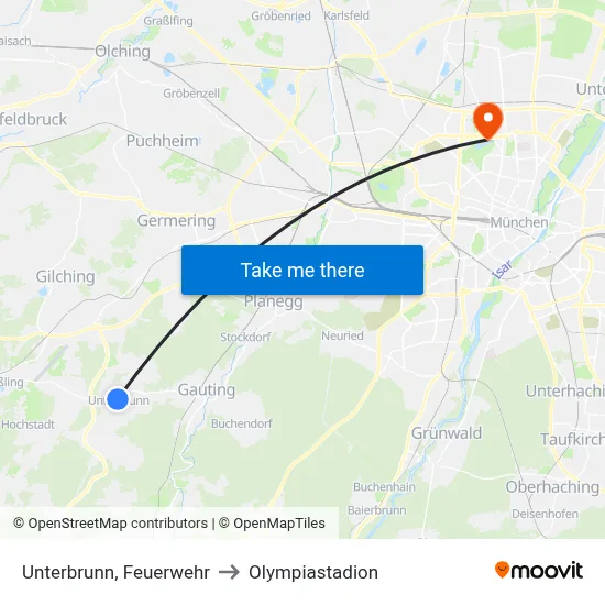 Unterbrunn, Feuerwehr to Olympiastadion map