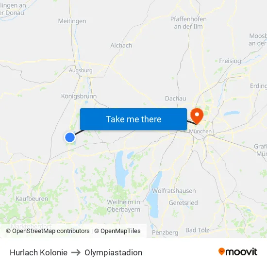 Hurlach Kolonie to Olympiastadion map