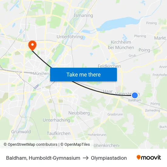Baldham, Humboldt-Gymnasium to Olympiastadion map