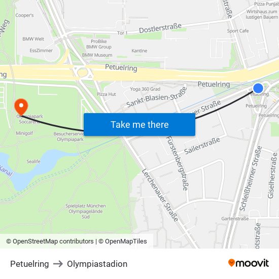 Petuelring to Olympiastadion map