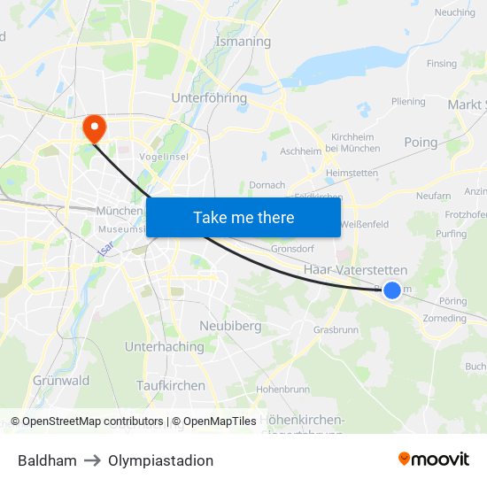 Baldham to Olympiastadion map