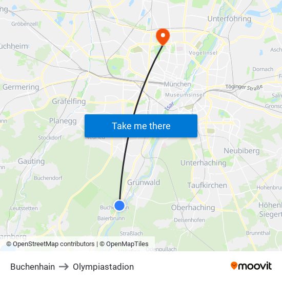 Buchenhain to Olympiastadion map