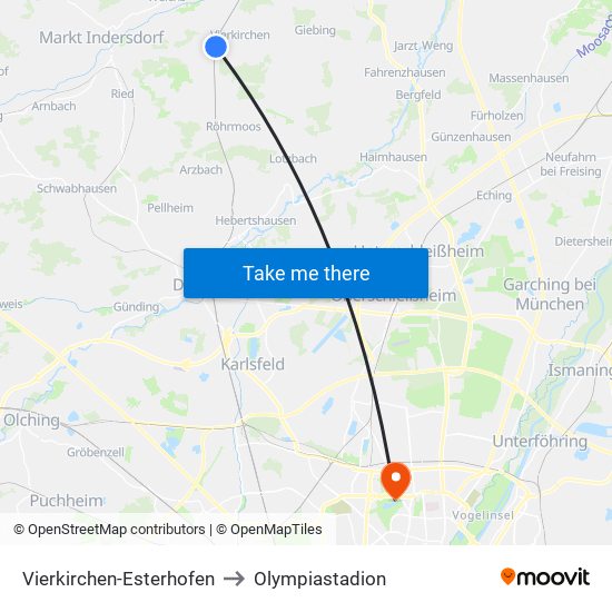 Vierkirchen-Esterhofen to Olympiastadion map