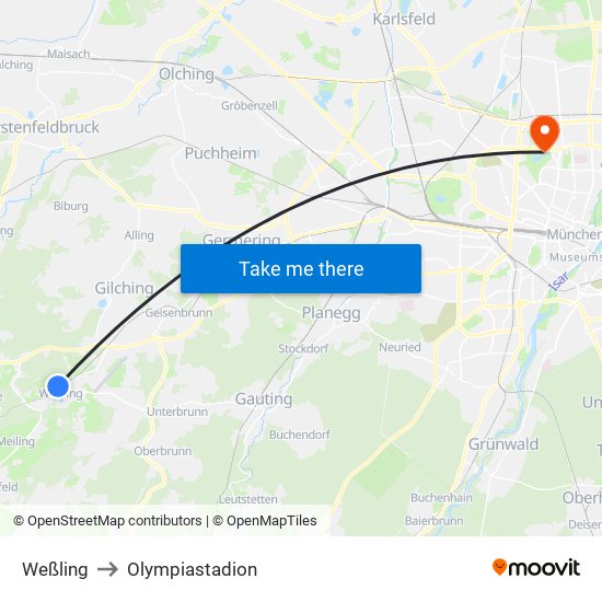 Weßling to Olympiastadion map