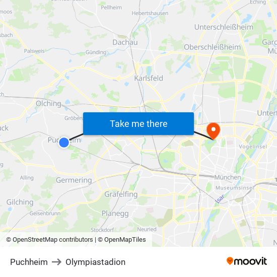 Puchheim to Olympiastadion map