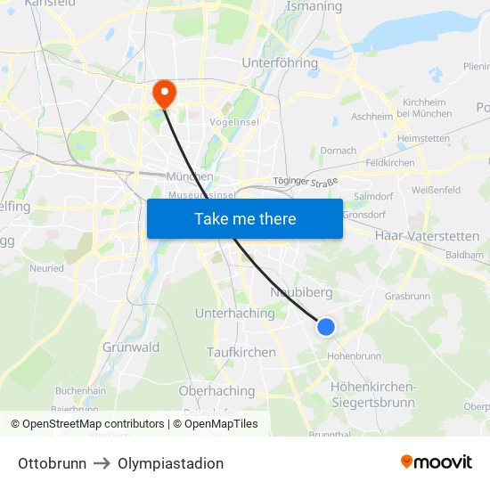 Ottobrunn to Olympiastadion map