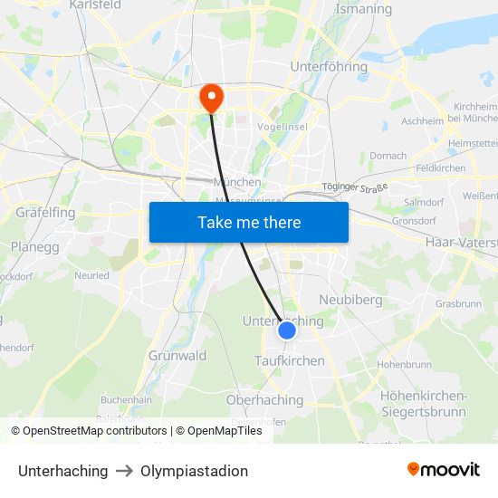 Unterhaching to Olympiastadion map