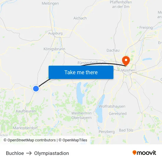 Buchloe to Olympiastadion map
