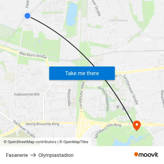 Fasanerie to Olympiastadion map