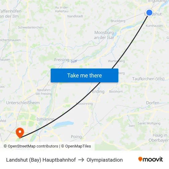 Landshut (Bay) Hauptbahnhof to Olympiastadion map