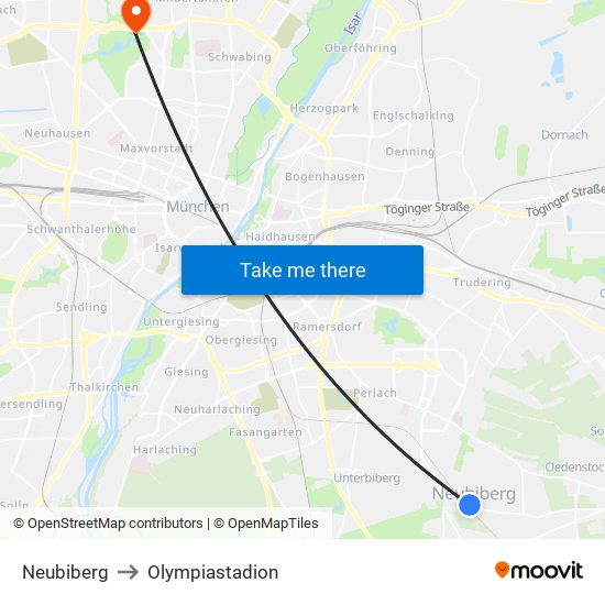 Neubiberg to Olympiastadion map