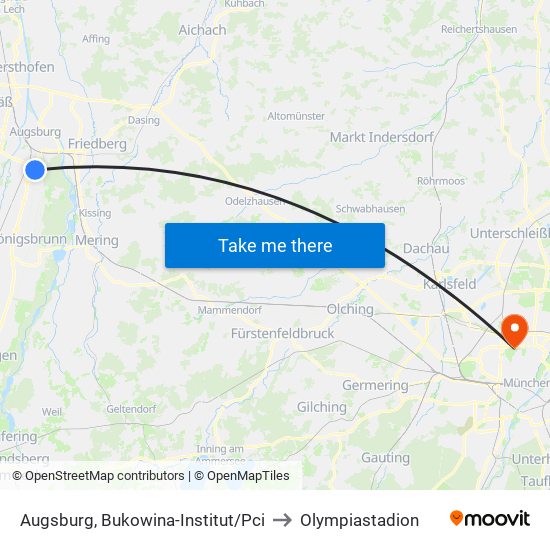 Augsburg, Bukowina-Institut/Pci to Olympiastadion map