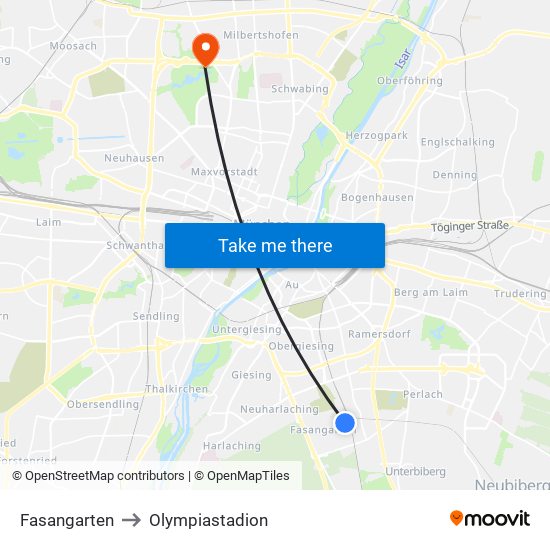 Fasangarten to Olympiastadion map