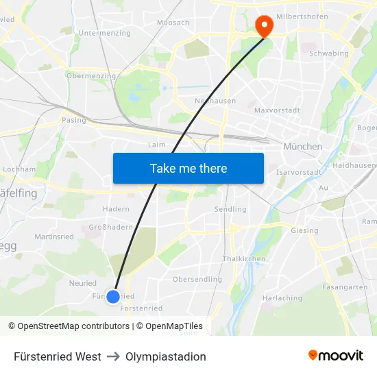 Fürstenried West to Olympiastadion map