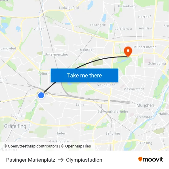 Pasinger Marienplatz to Olympiastadion map