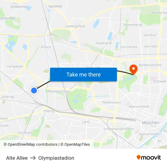Alte Allee to Olympiastadion map