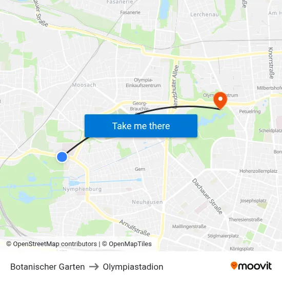 Botanischer Garten to Olympiastadion map