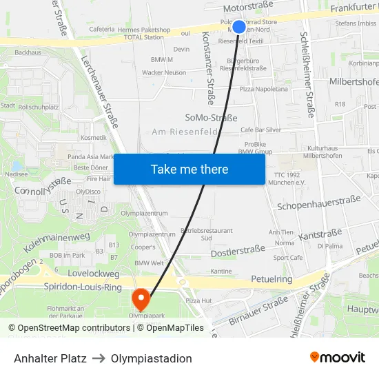 Anhalter Platz to Olympiastadion map