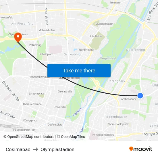 Cosimabad to Olympiastadion map