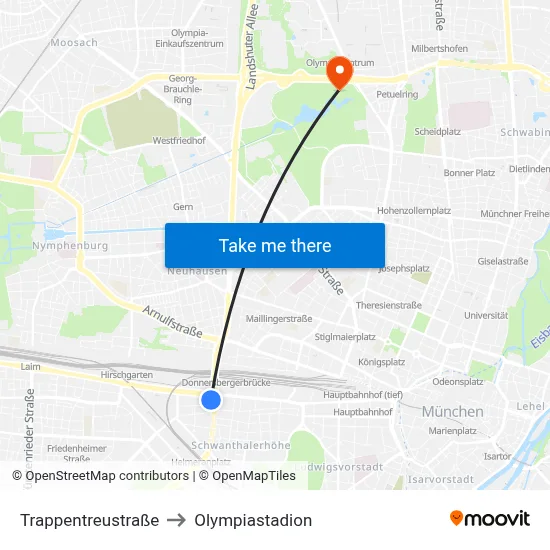 Trappentreustraße to Olympiastadion map