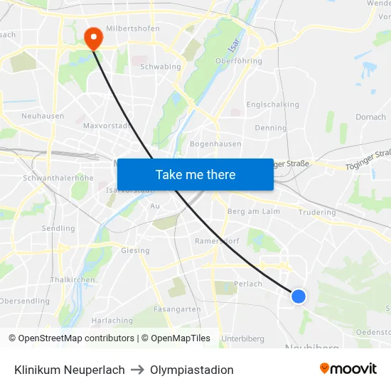 Klinikum Neuperlach to Olympiastadion map