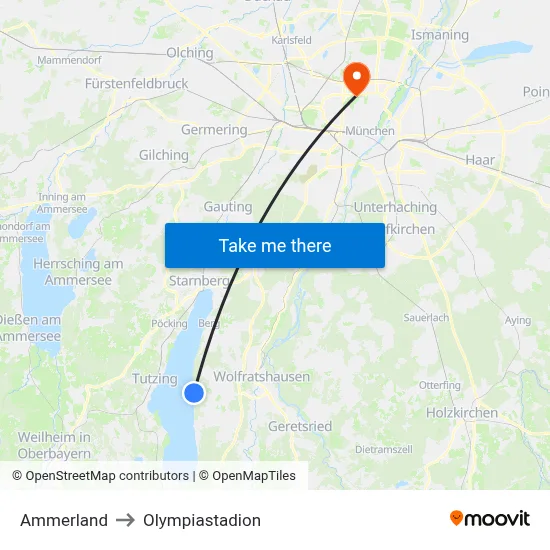 Ammerland to Olympiastadion map