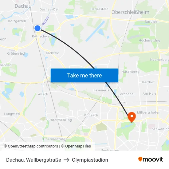 Dachau, Wallbergstraße to Olympiastadion map