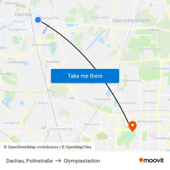 Dachau, Pollnstraße to Olympiastadion map
