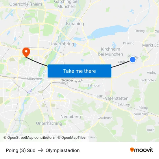 Poing (S) Süd to Olympiastadion map