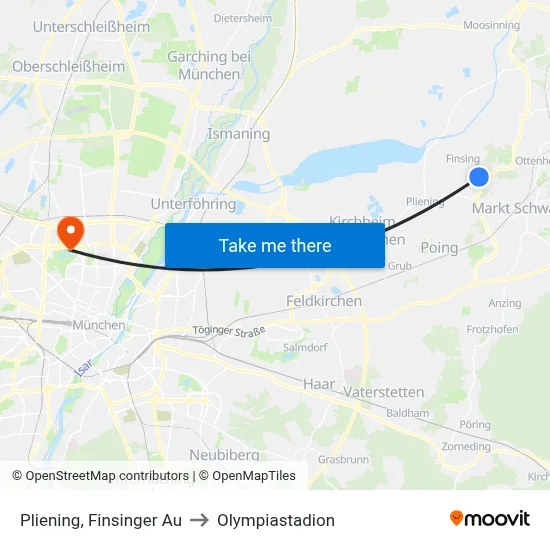Pliening, Finsinger Au to Olympiastadion map