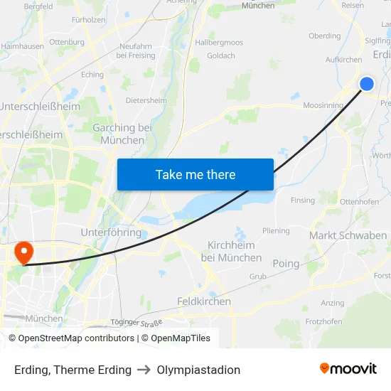 Erding, Therme Erding to Olympiastadion map