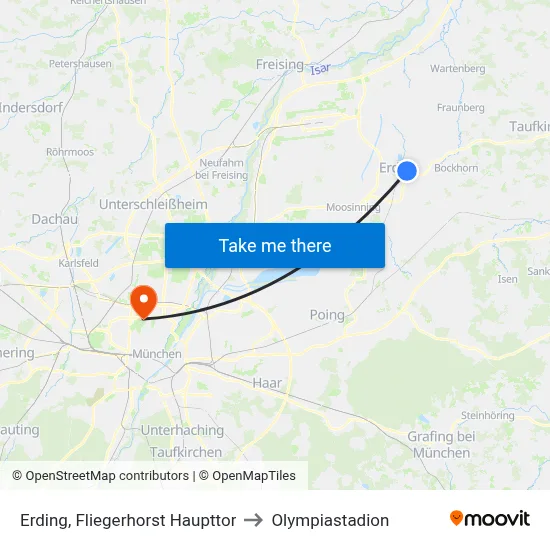 Erding, Fliegerhorst Haupttor to Olympiastadion map