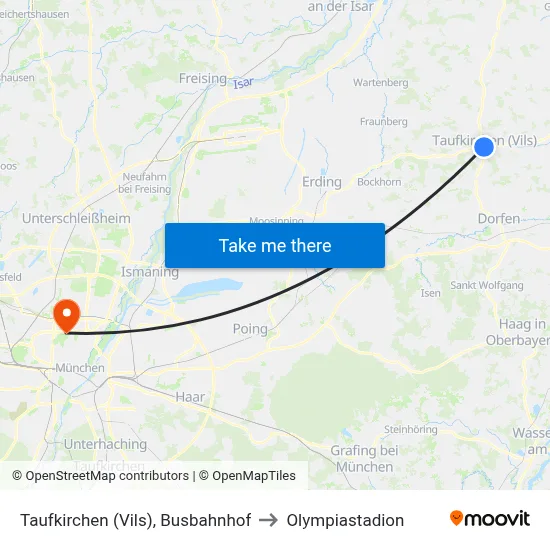 Taufkirchen (Vils), Busbahnhof to Olympiastadion map