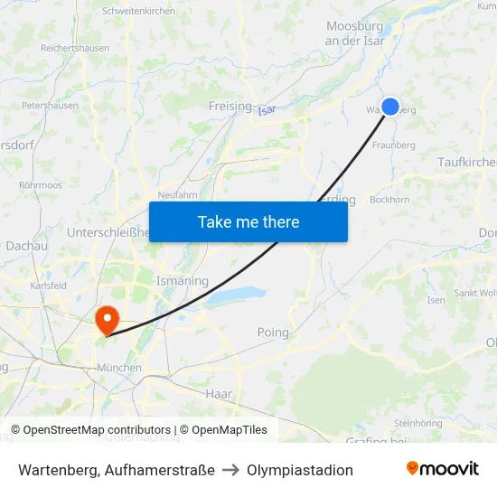 Wartenberg, Aufhamerstraße to Olympiastadion map