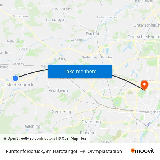 Fürstenfeldbruck,Am Hardtanger to Olympiastadion map