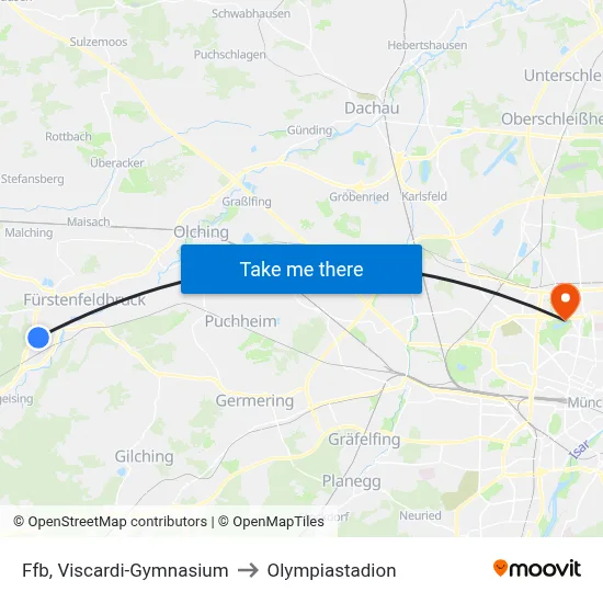 Ffb, Viscardi-Gymnasium to Olympiastadion map