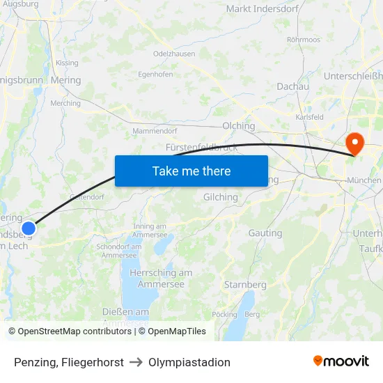 Penzing, Fliegerhorst to Olympiastadion map