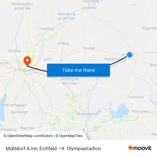 Mühldorf A.Inn, Eichfeld to Olympiastadion map